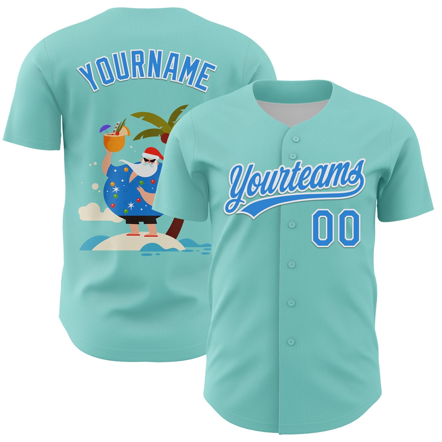 Custom Ice Blue Electric Blue-White 3D Funny Christmas Authentic Baseball Jersey - Main View