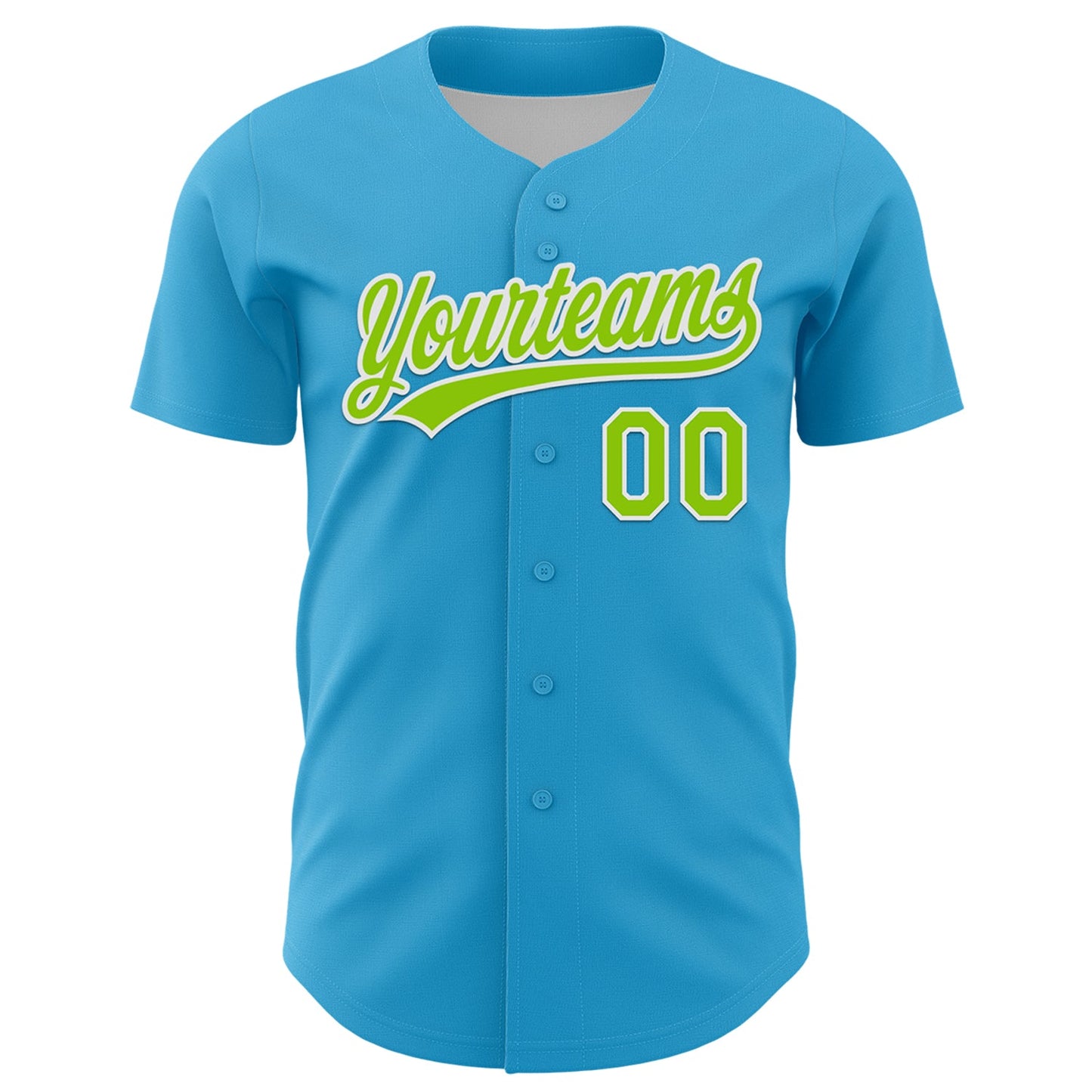 Custom Sky Blue Neon Green-White 3D Funny Christmas Authentic Baseball Jersey view 2