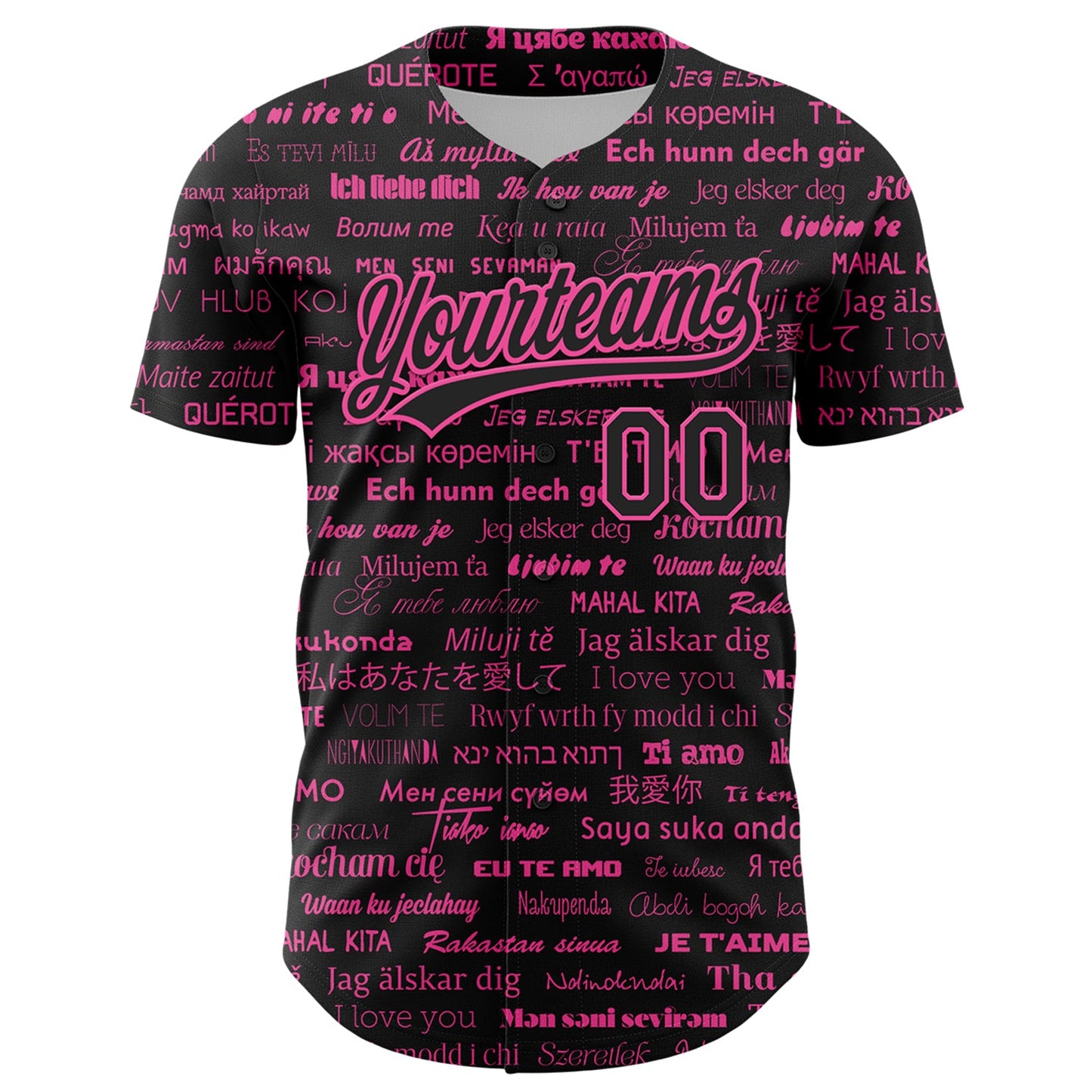 Custom Black Pink 3D Love Valentine's Day Authentic Baseball Jersey view 2