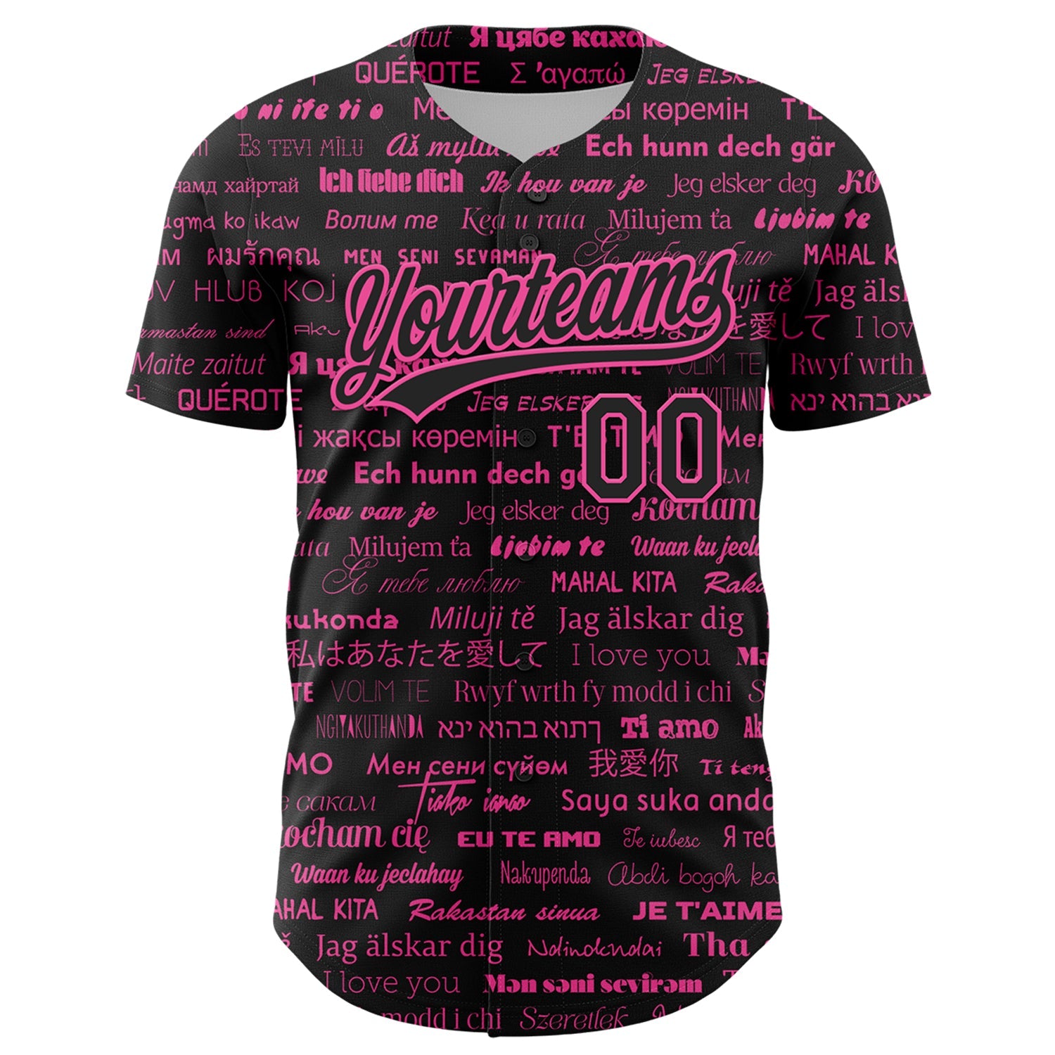 Custom Black Pink 3D Love Valentine's Day Authentic Baseball Jersey view 2