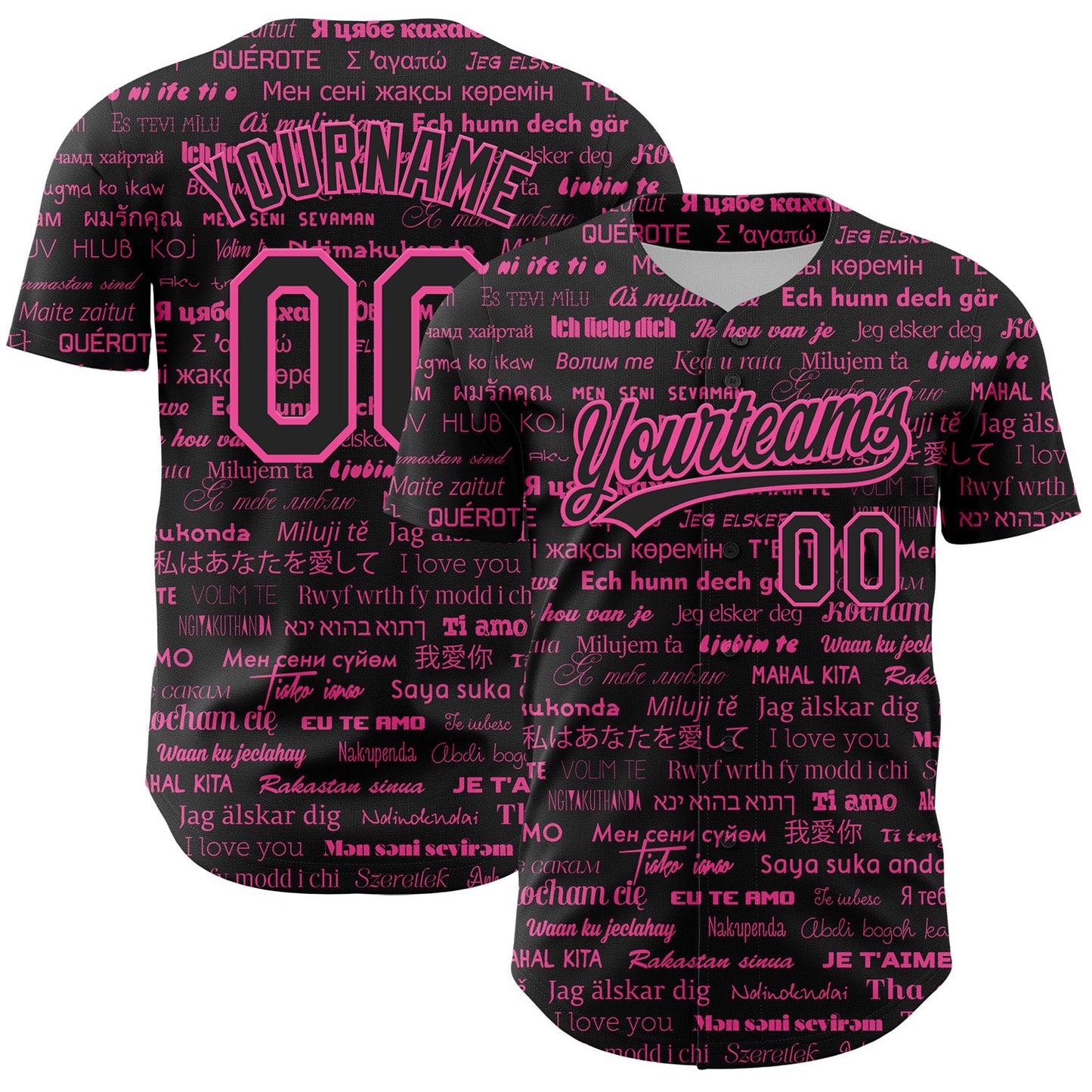 Custom Black Pink 3D Love Valentine's Day Authentic Baseball Jersey - Main View