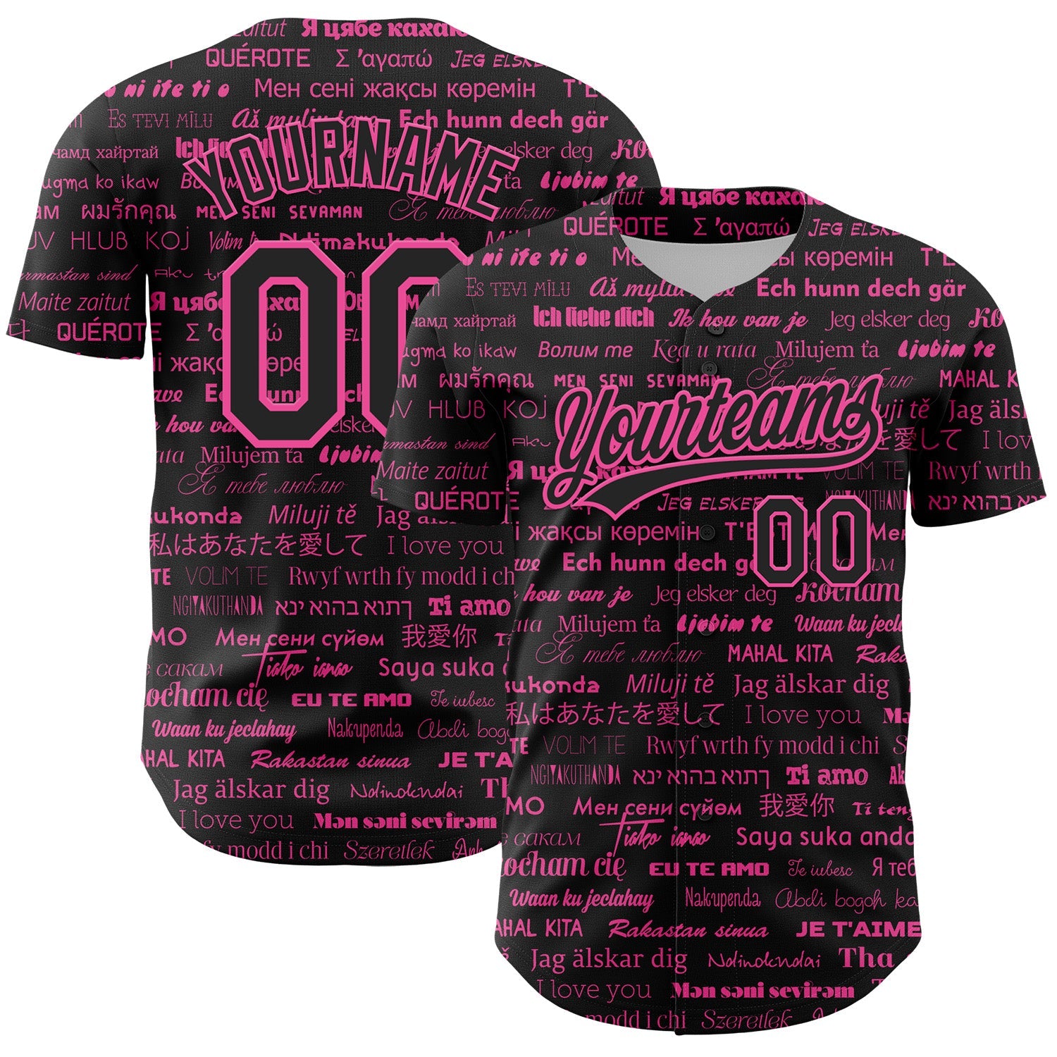 Custom Black Pink 3D Love Valentine's Day Authentic Baseball Jersey - Main View