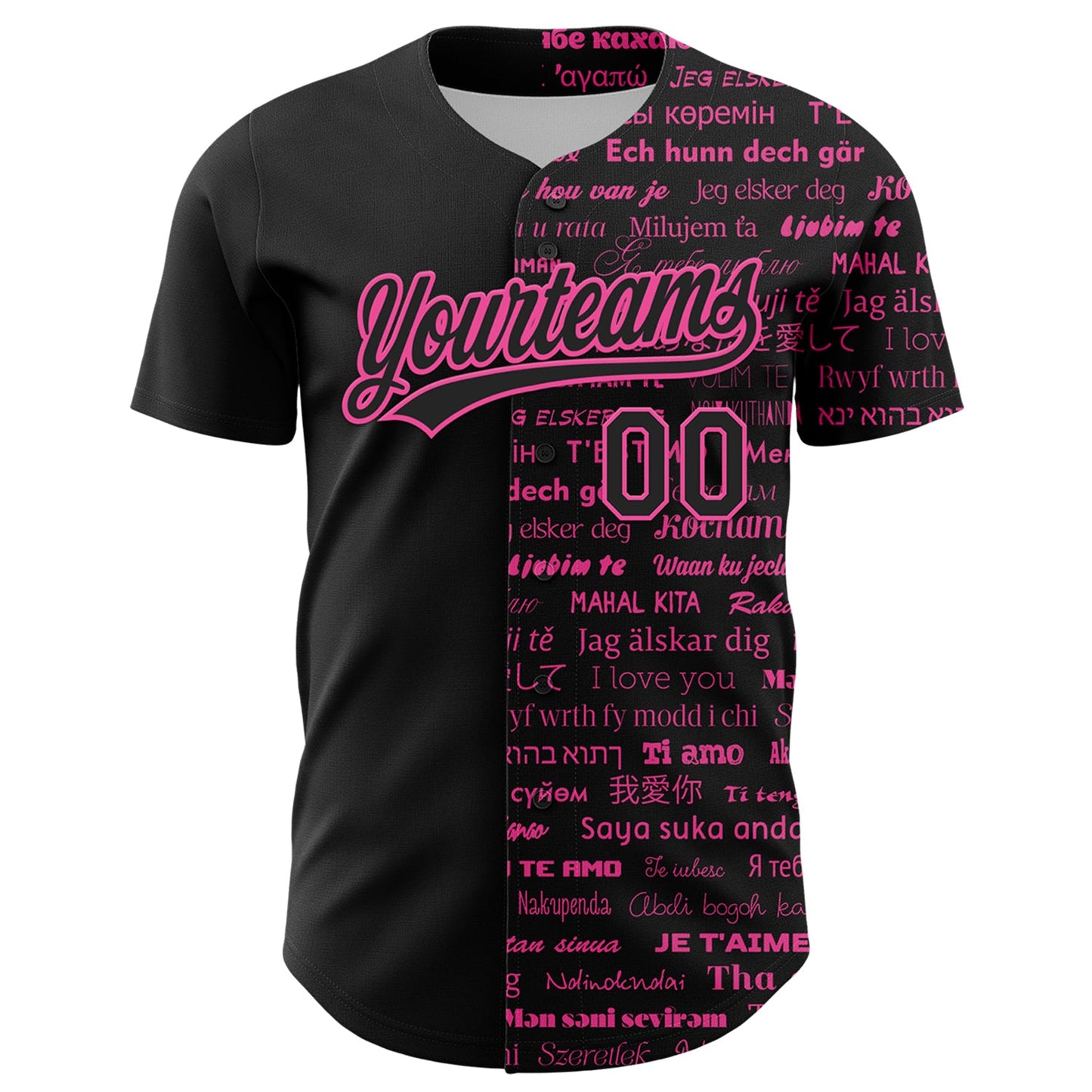Custom Black Pink 3D Love Valentine's Day Authentic Baseball Jersey view 2