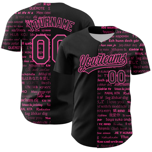 Custom Black Pink 3D Love Valentine's Day Authentic Baseball Jersey - Main View