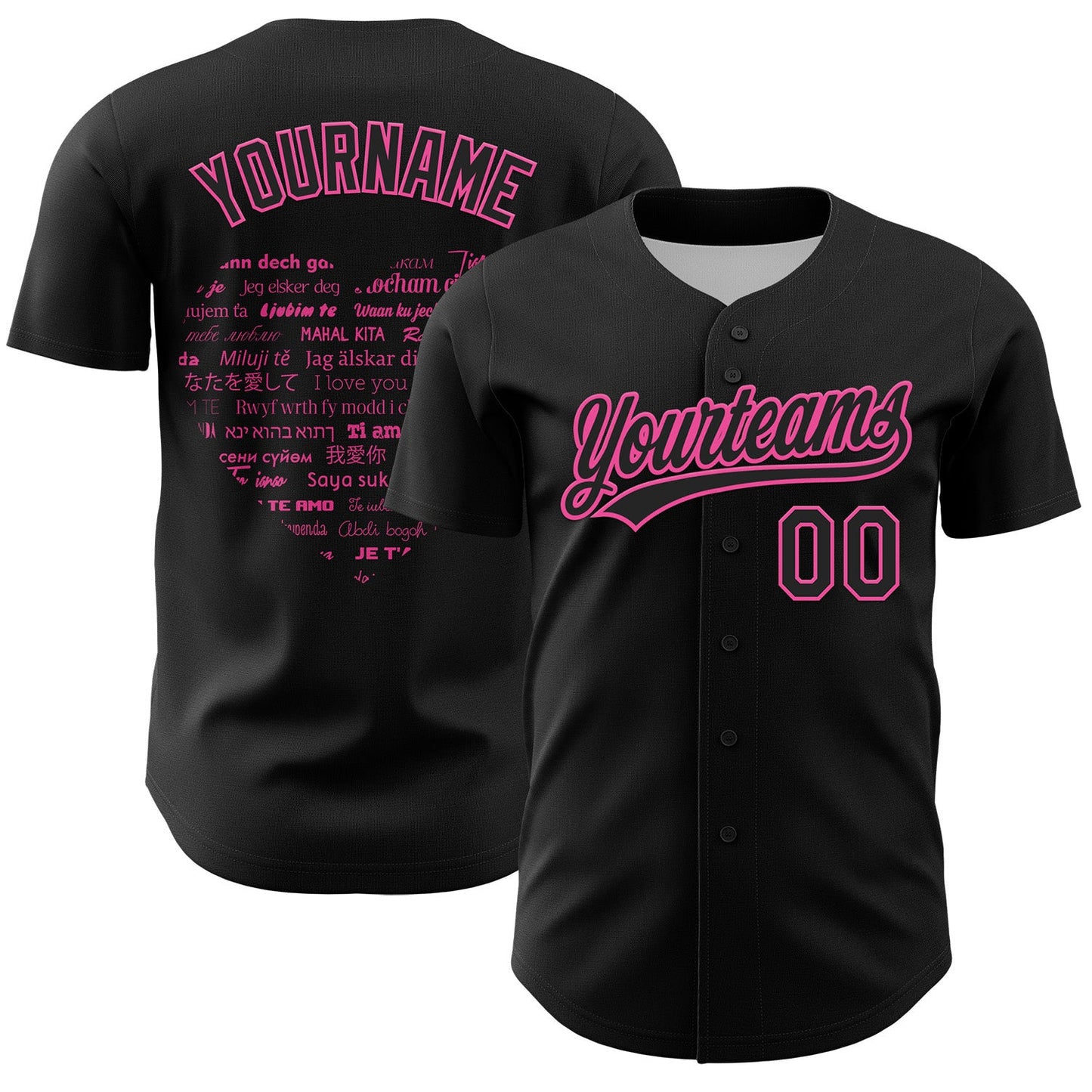Custom Black Pink 3D Love Heart Valentine's Day Authentic Baseball Jersey - Main View