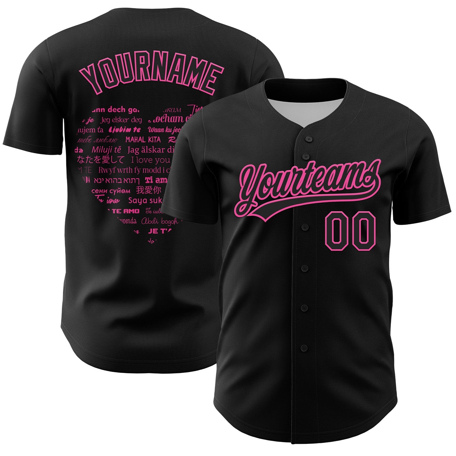 Custom Black Pink 3D Love Heart Valentine's Day Authentic Baseball Jersey - Main View