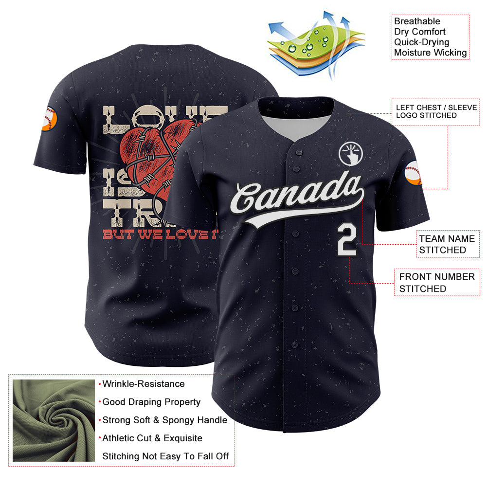 Custom Navy White-Black 3D Love Heart Valentine's Day Authentic Baseball Jersey view 3