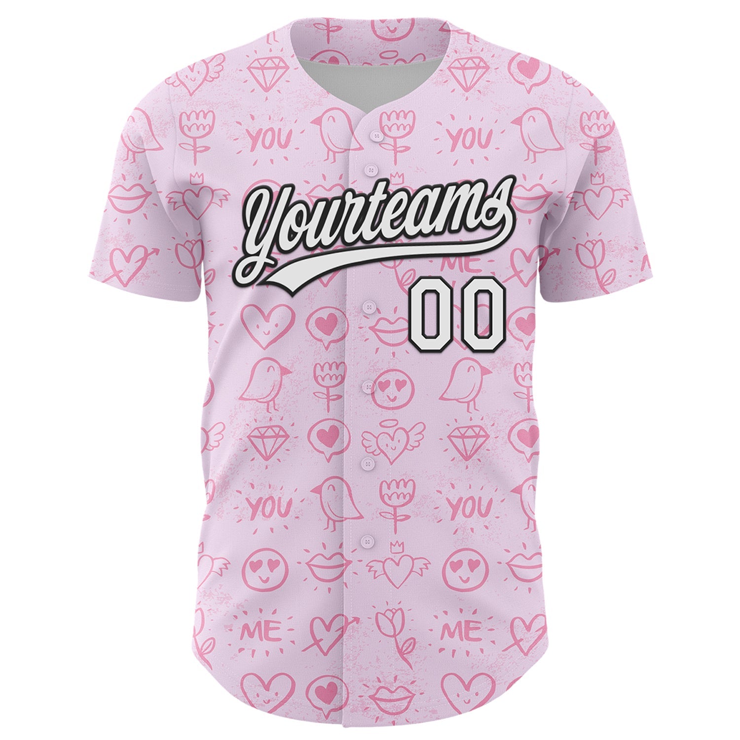 Custom Light Pink White-Black 3D Love Heart Valentine's Day Authentic Baseball Jersey view 2