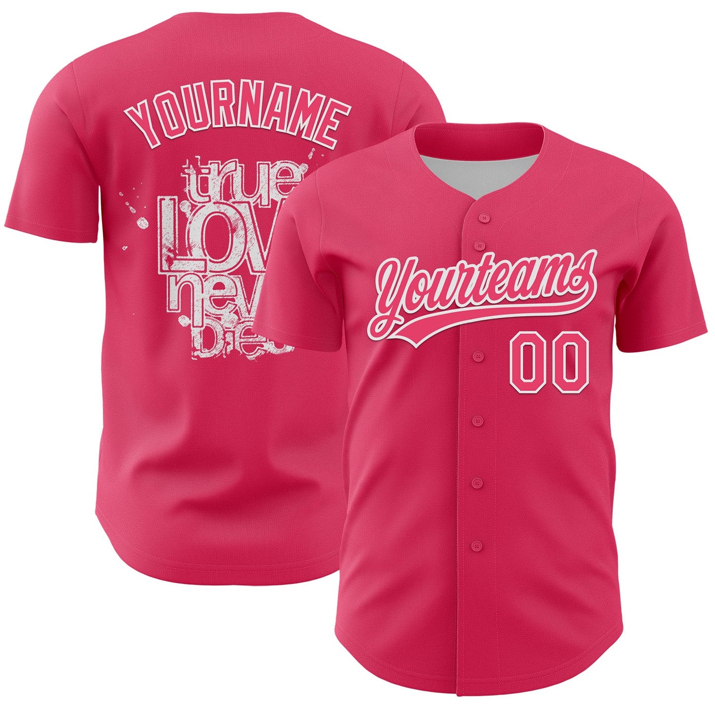 Custom Neon Pink White 3D Love Heart Valentine's Day Authentic Baseball Jersey - Main View