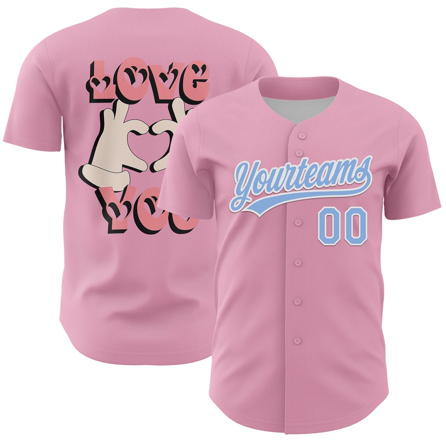 Custom Light Pink Light Blue-White 3D Love Heart Valentine's Day Authentic Baseball Jersey - Main View