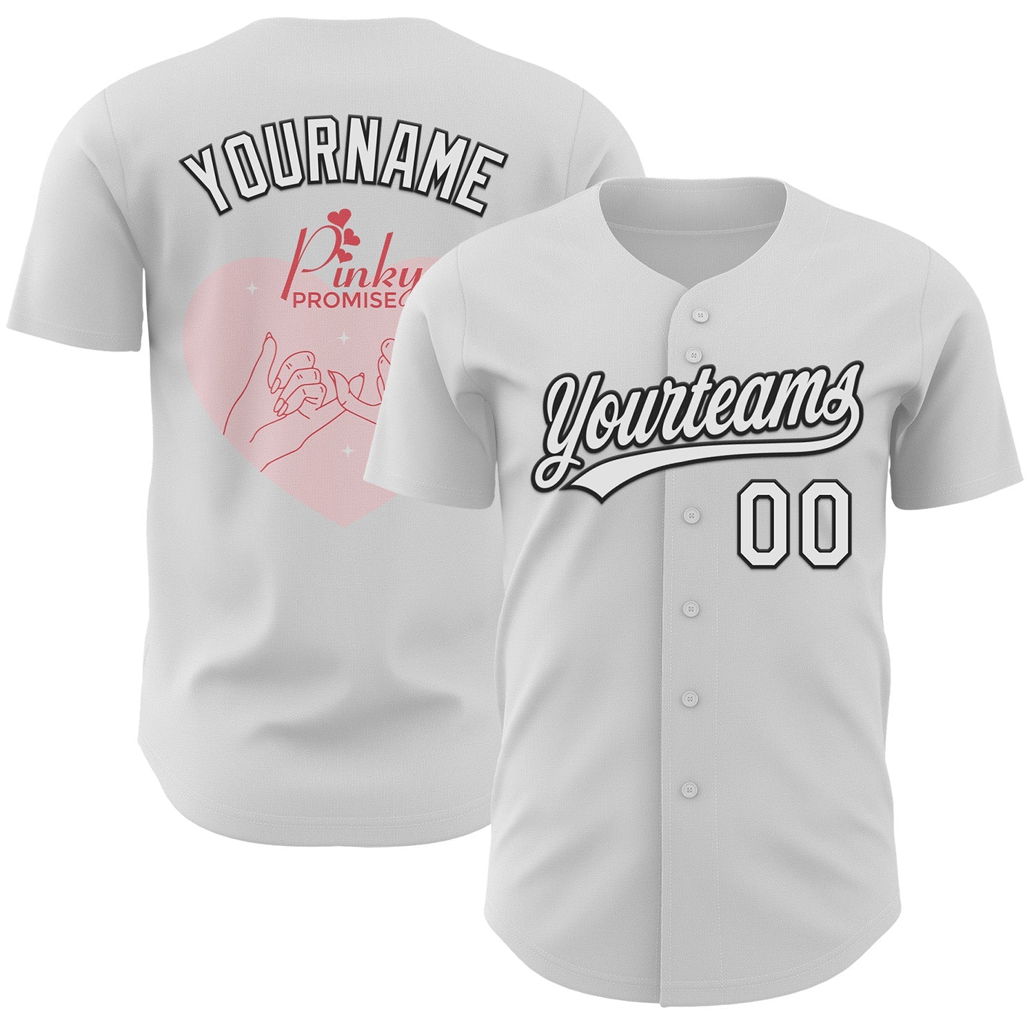 Custom White Black-Light Pink 3D Love Heart Valentine's Day Authentic Baseball Jersey - Main View