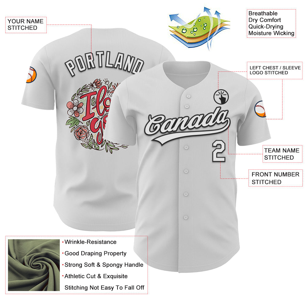 Custom White Black 3D Love Valentine's Day Authentic Baseball Jersey view 3