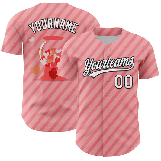 Custom Medium Pink White-Black 3D Love Heart Valentine's Day Authentic Baseball Jersey - Main View