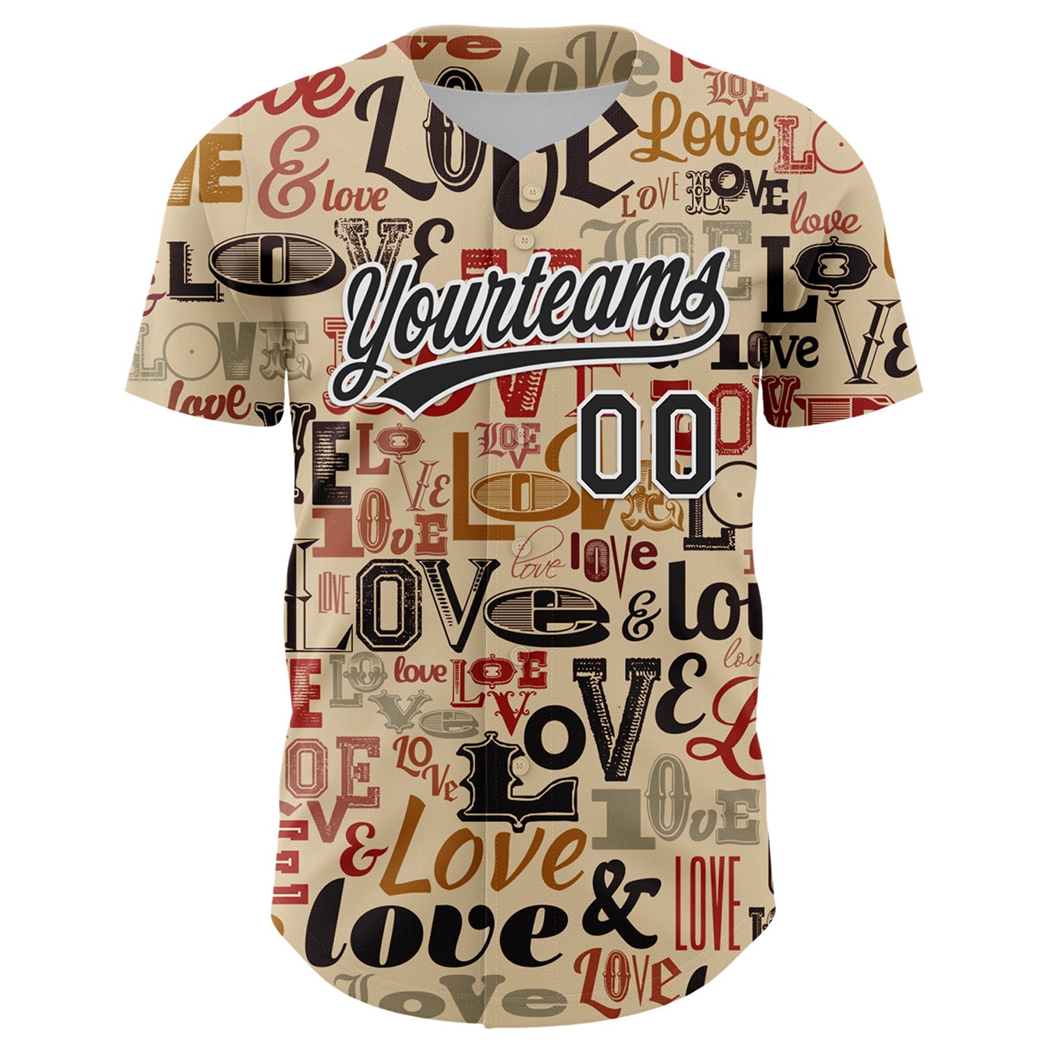 Custom City Cream Black-White 3D Love Valentine's Day Authentic Baseball Jersey view 2