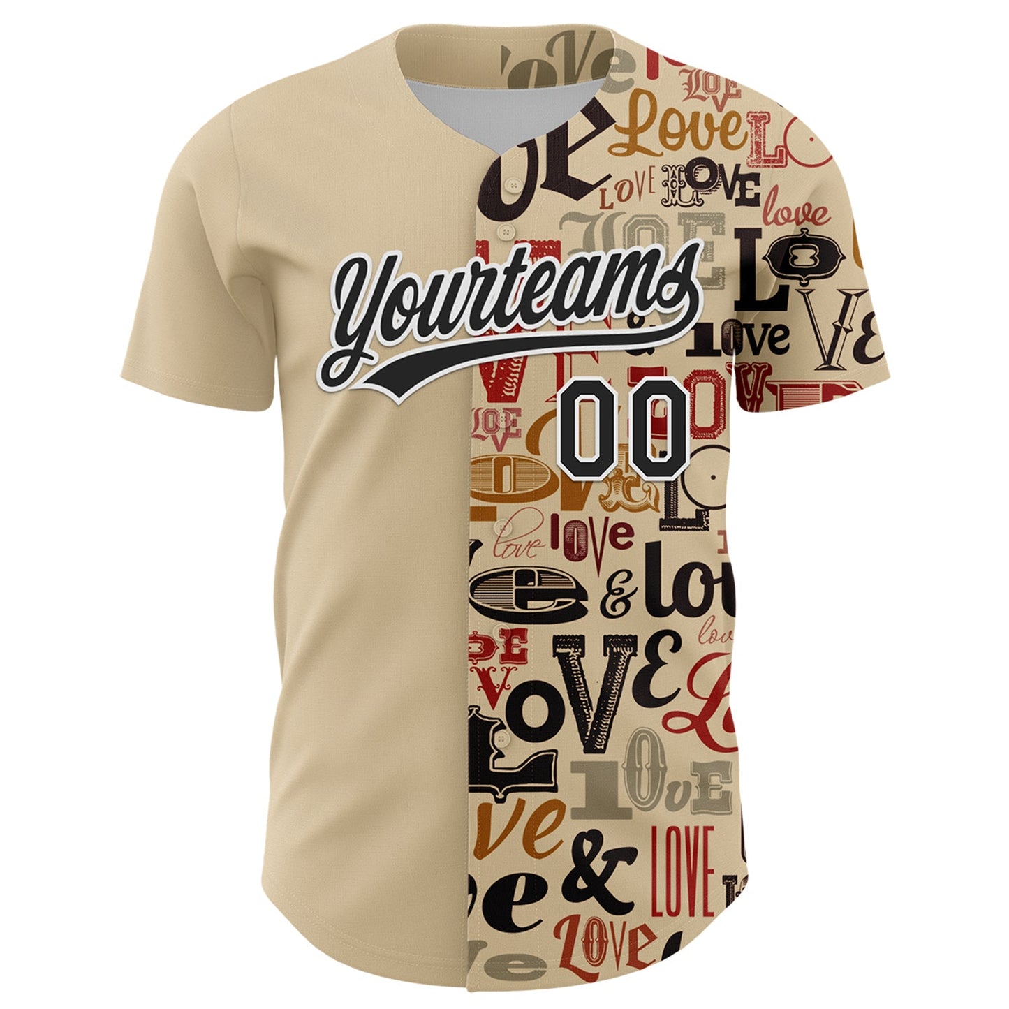 Custom City Cream Black-White 3D Love Valentine's Day Authentic Baseball Jersey view 2