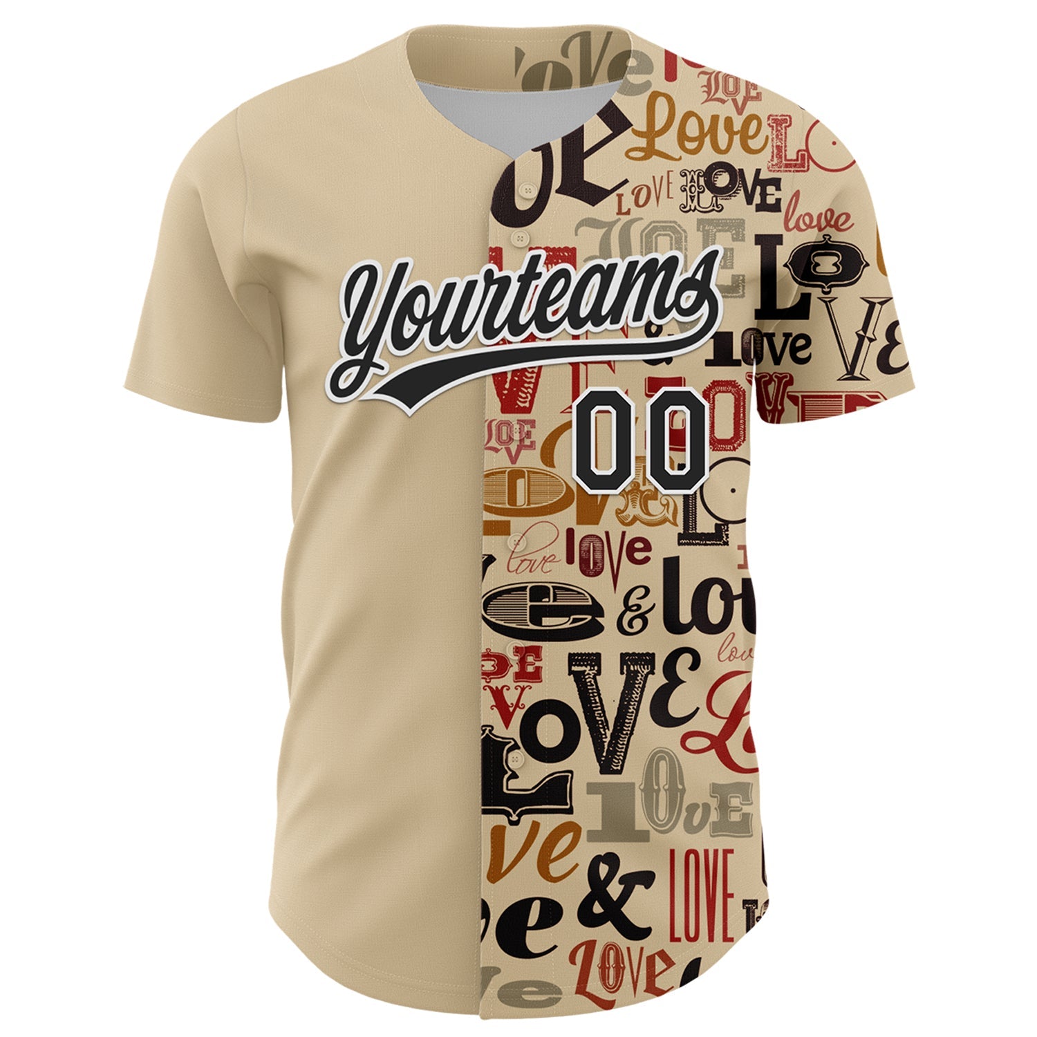 Custom City Cream Black-White 3D Love Valentine's Day Authentic Baseball Jersey view 2