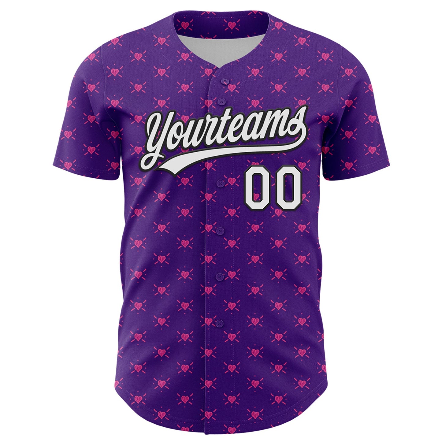 Custom Purple White-Black 3D Love Heart Valentine's Day Authentic Baseball Jersey view 2