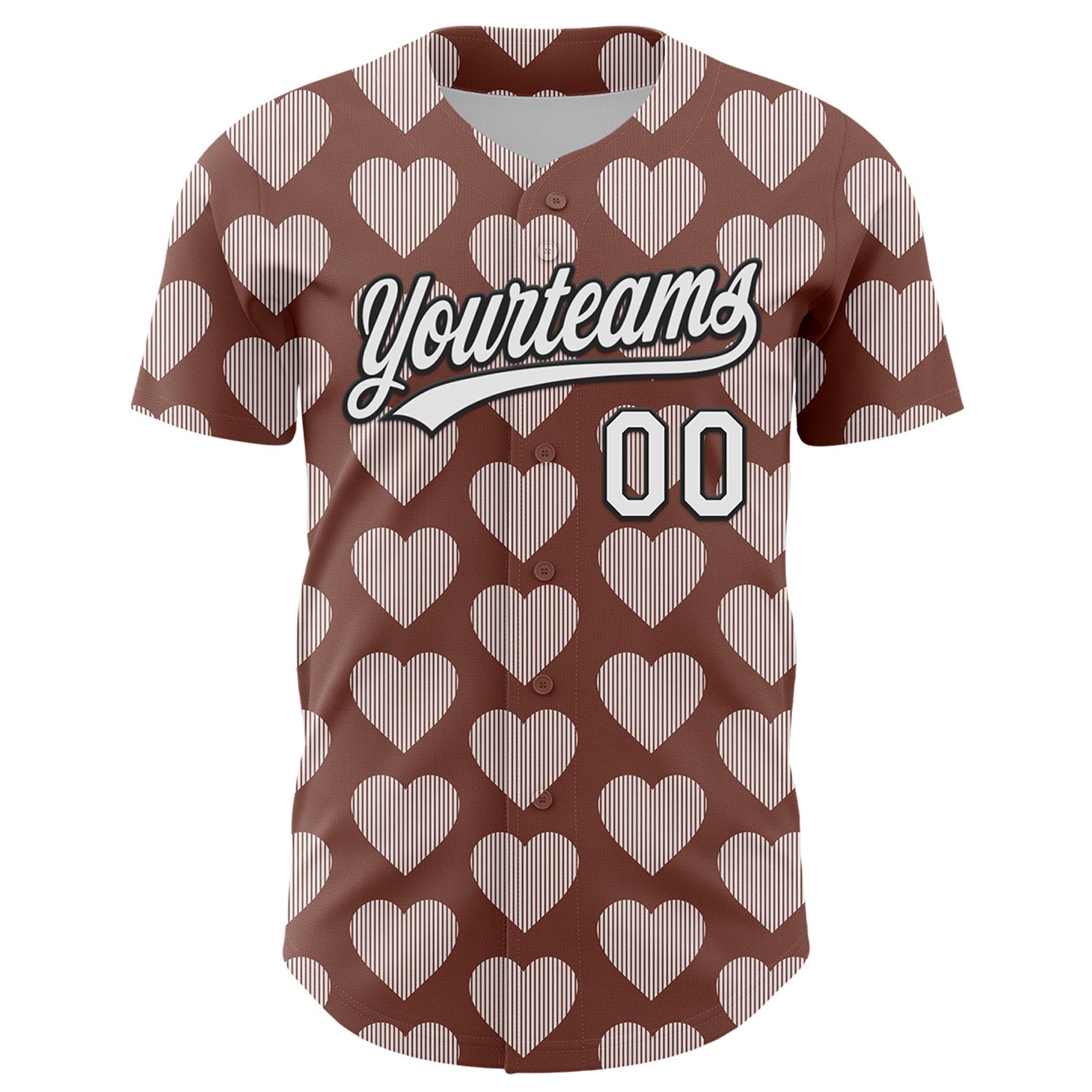 Custom Brown White-Black 3D Love Heart Valentine's Day Authentic Baseball Jersey view 2