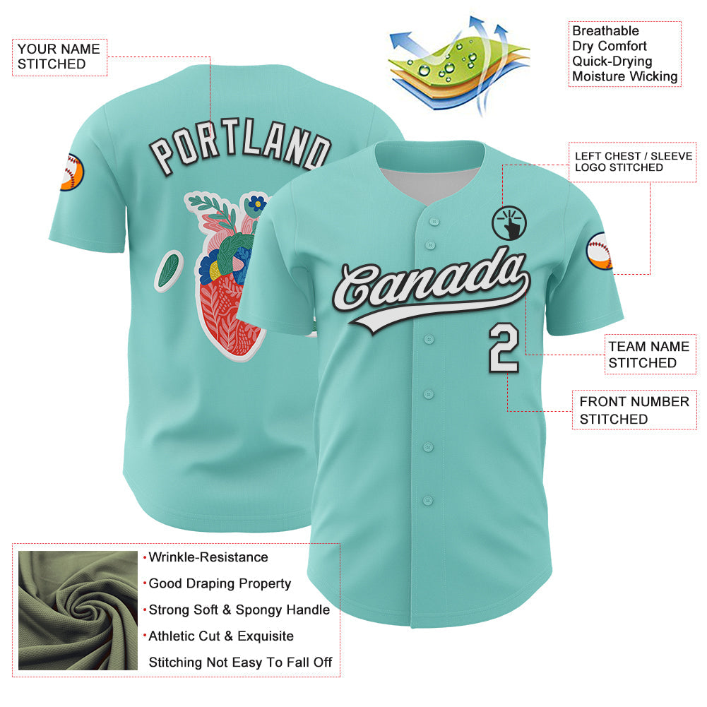 Custom Ice Blue White-Black 3D Love Heart Valentine's Day Authentic Baseball Jersey view 3