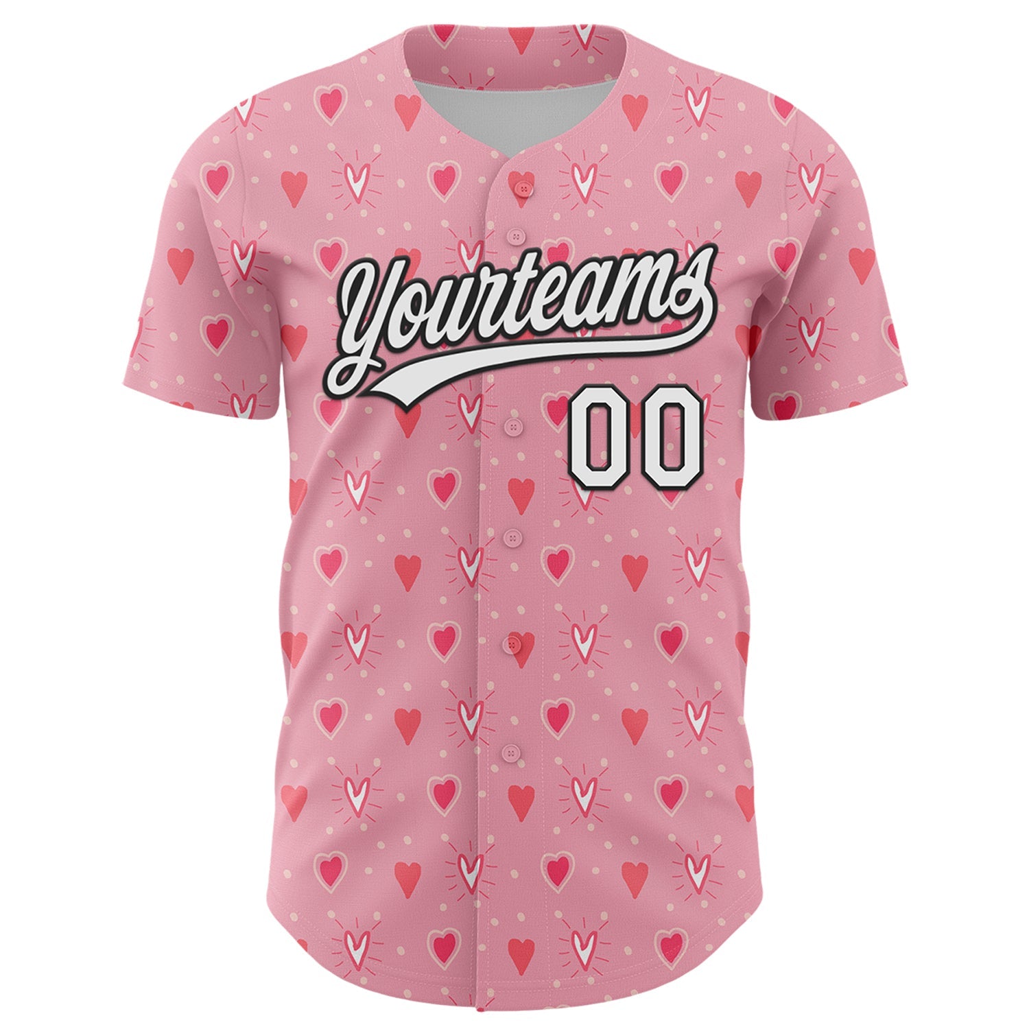 Custom Light Pink White-Black 3D Love Heart Valentine's Day Authentic Baseball Jersey view 2