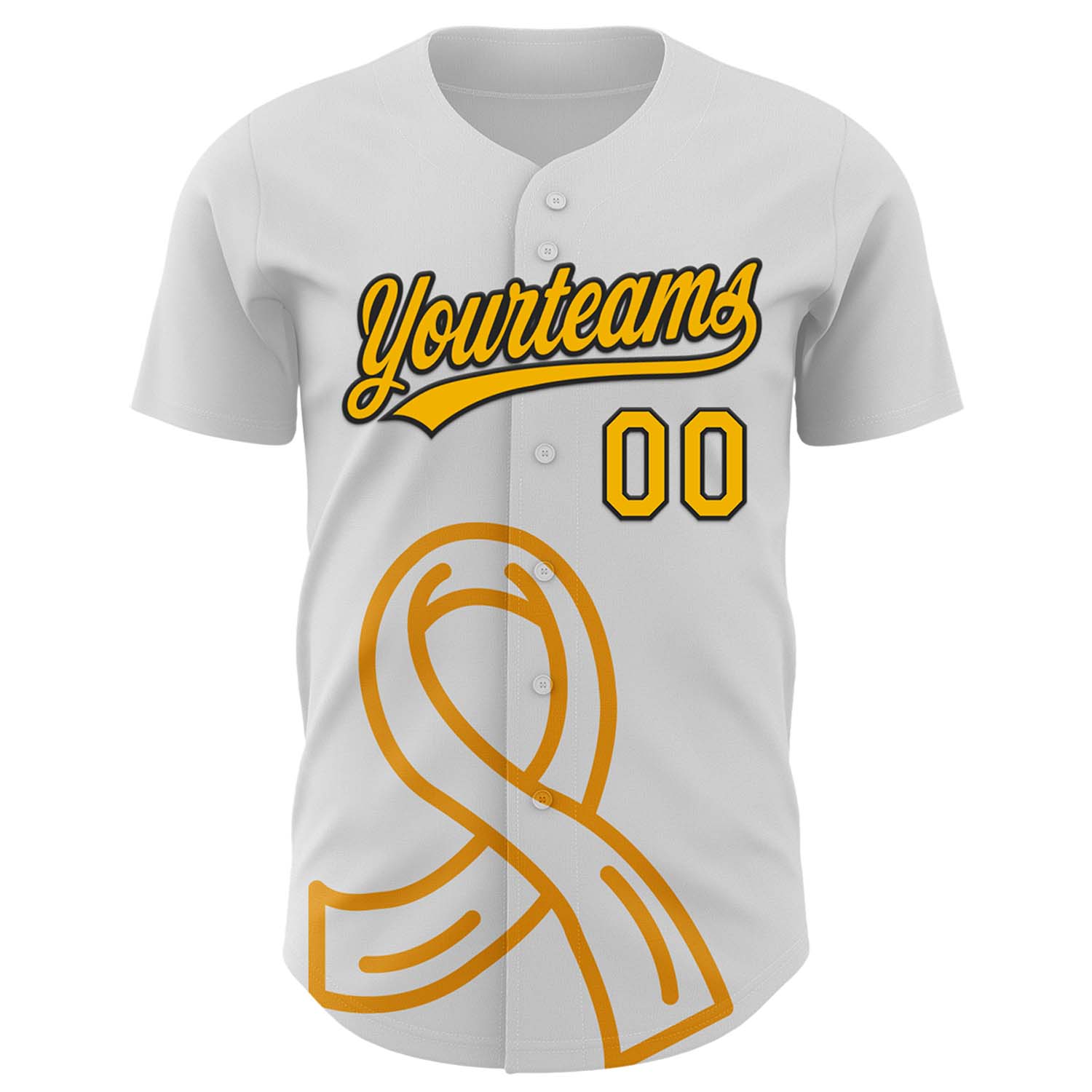 Custom White Gold-Black 3D Appendix Cancer Ribbon Authentic Baseball Jersey view 2