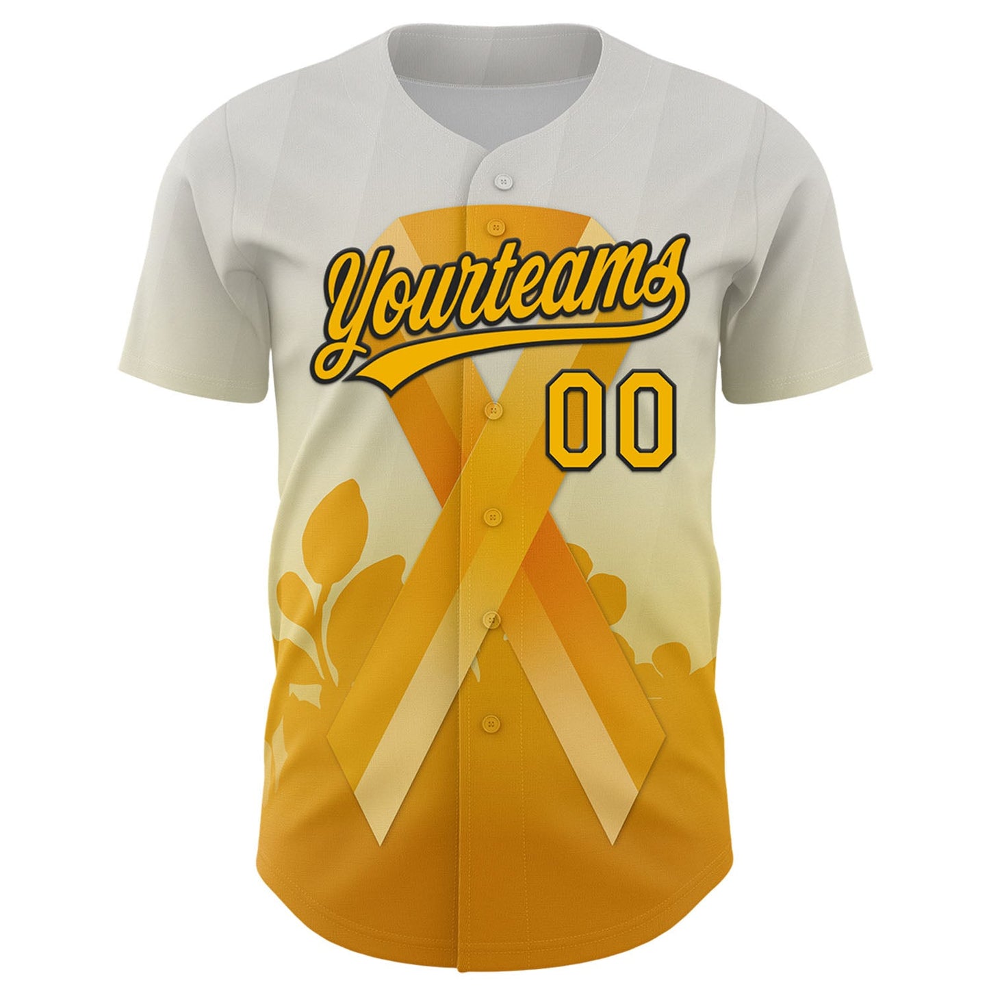 Custom White Gold-Black 3D Appendix Cancer Ribbon Authentic Baseball Jersey view 2