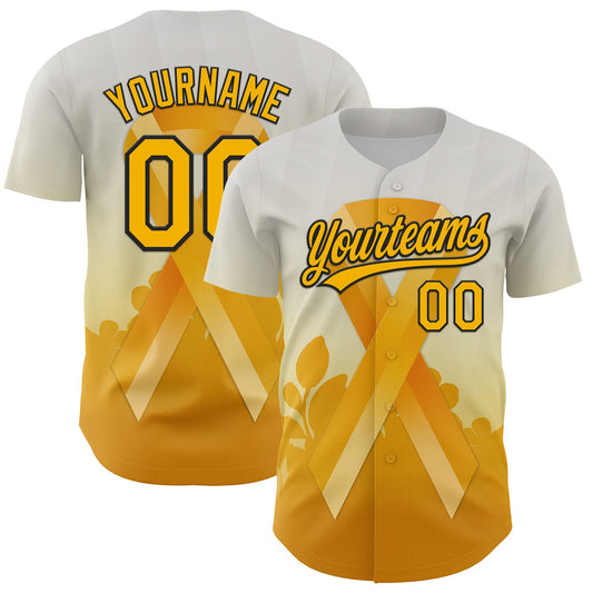 Custom White Gold-Black 3D Appendix Cancer Ribbon Authentic Baseball Jersey - Main View