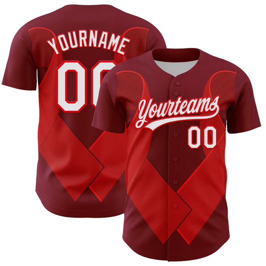 Custom Maroon White-Fire Red 3D Blood Cancer Ribbon Authentic Baseball Jersey - Main View