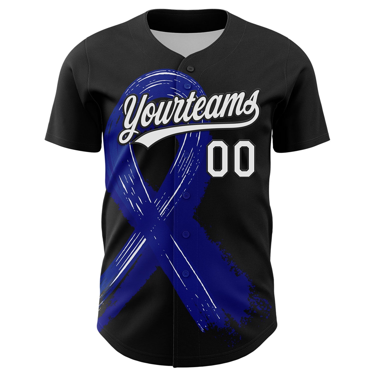 Custom Black White-Royal 3D Colorectal Cancer Ribbon Authentic Baseball Jersey view 2