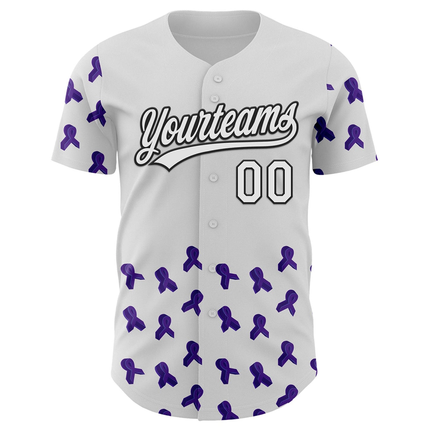 Custom White Purple-Black 3D Gynecological Cancer Ribbon Authentic Baseball Jersey view 2