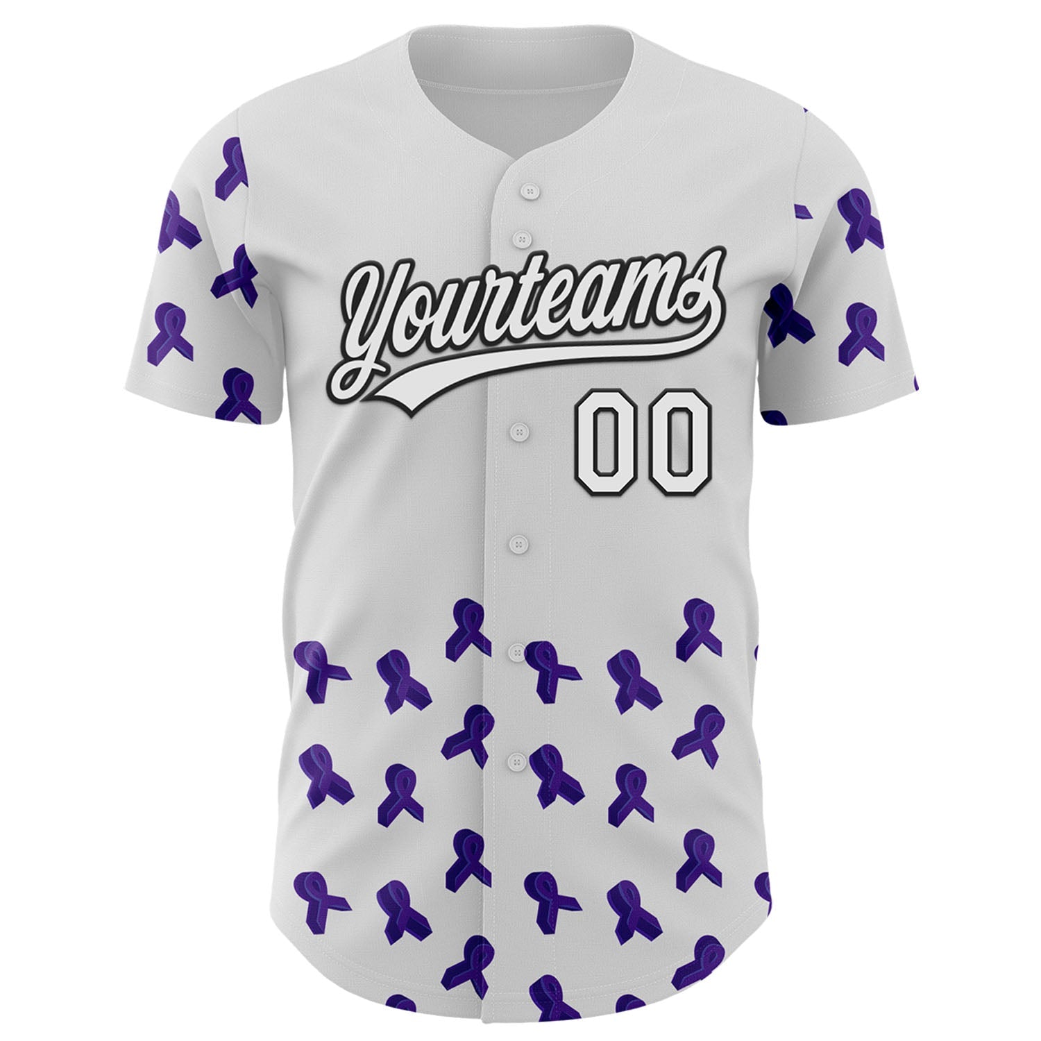 Custom White Purple-Black 3D Gynecological Cancer Ribbon Authentic Baseball Jersey view 2