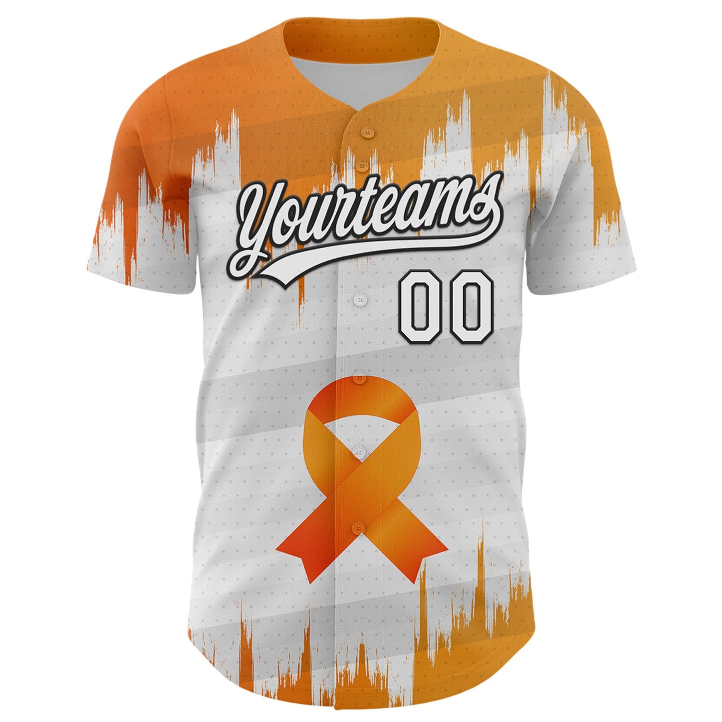 Custom White Orange-Black 3D Kidney Cancer Ribbon Authentic Baseball Jersey view 2
