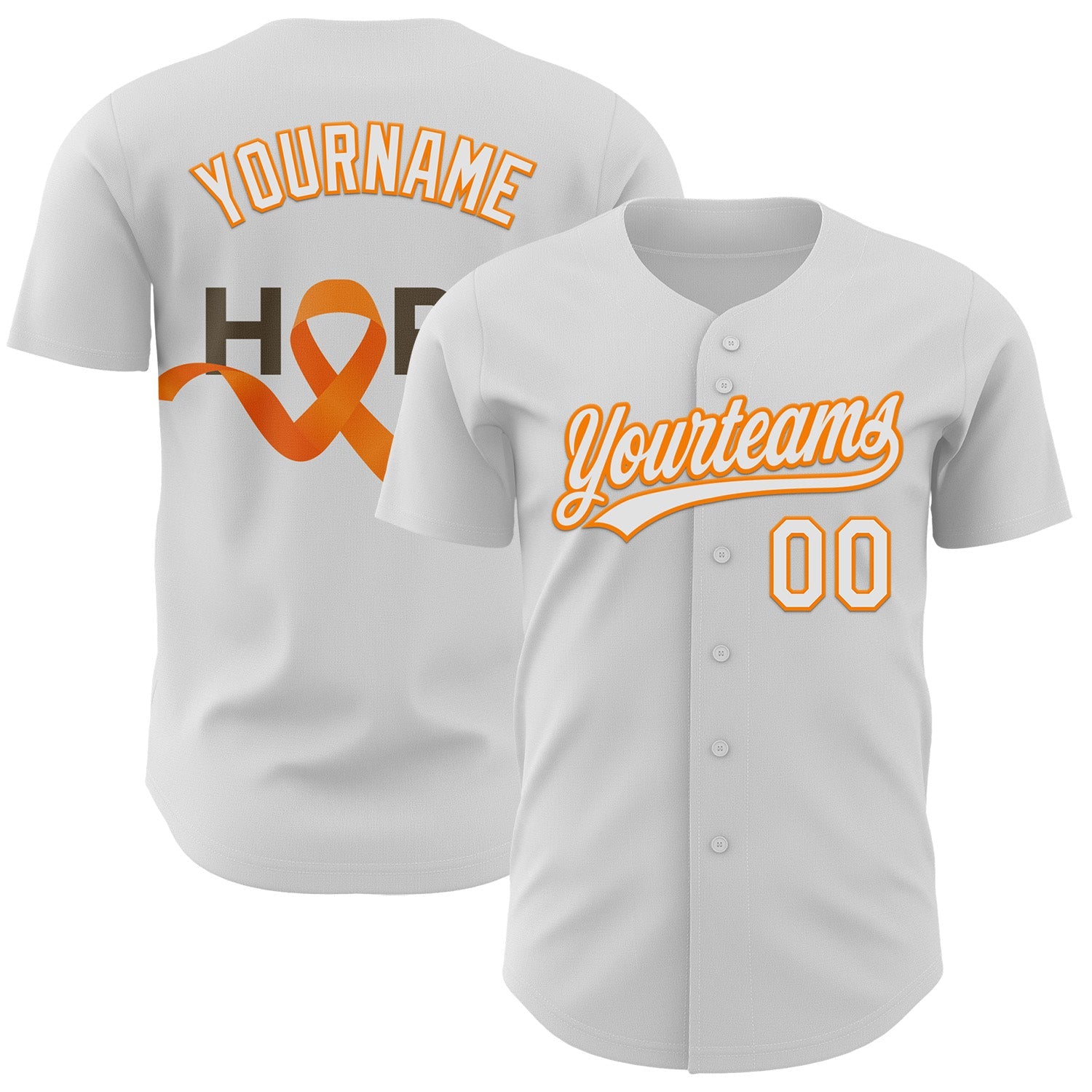 Custom White Bay Orange-Black 3D Kidney Cancer Ribbon Authentic Baseball Jersey - Main View