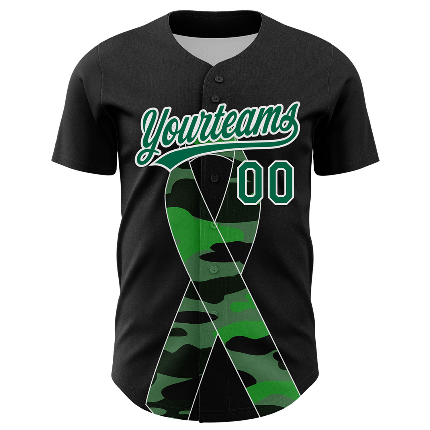 Custom Black Kelly Green-White 3D Liver Cancer Ribbon Authentic Baseball Jersey view 2