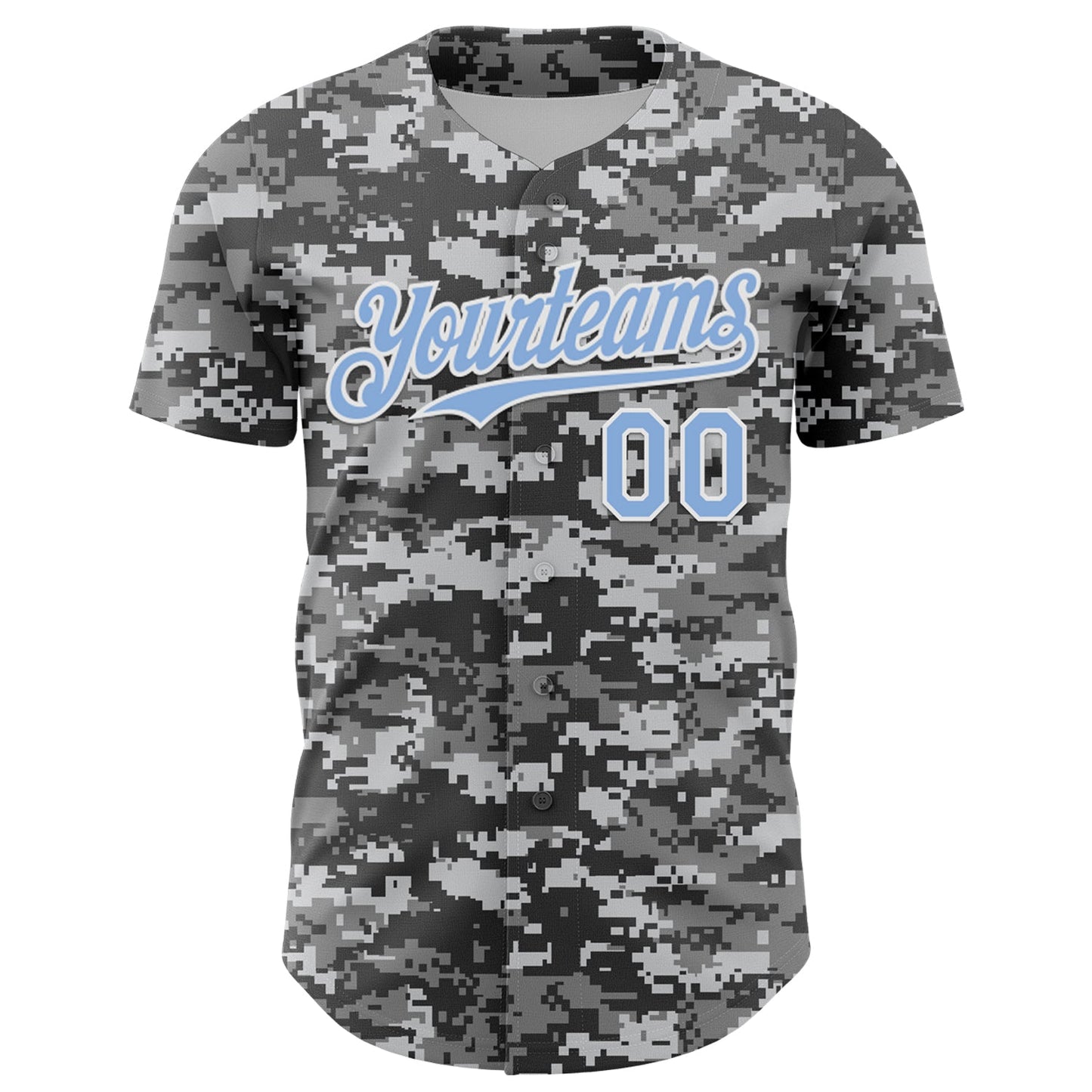Custom Camo Light Blue-White 3D Authentic Salute To Service Baseball Jersey view 2