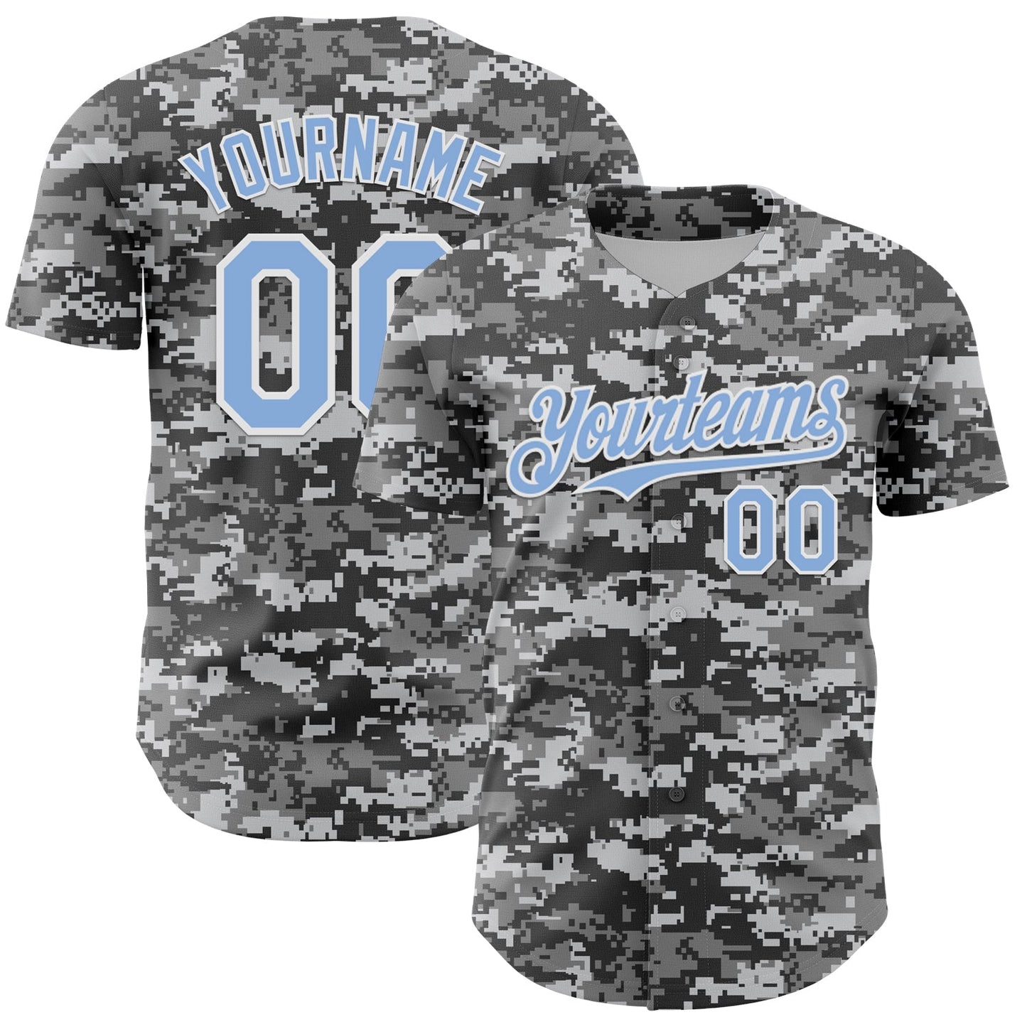 Custom Camo Light Blue-White 3D Authentic Salute To Service Baseball Jersey - Main View