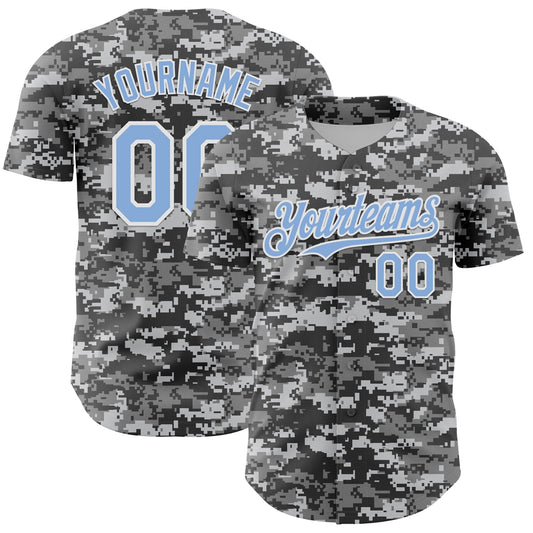 Custom Camo Light Blue-White 3D Authentic Salute To Service Baseball Jersey - Main View
