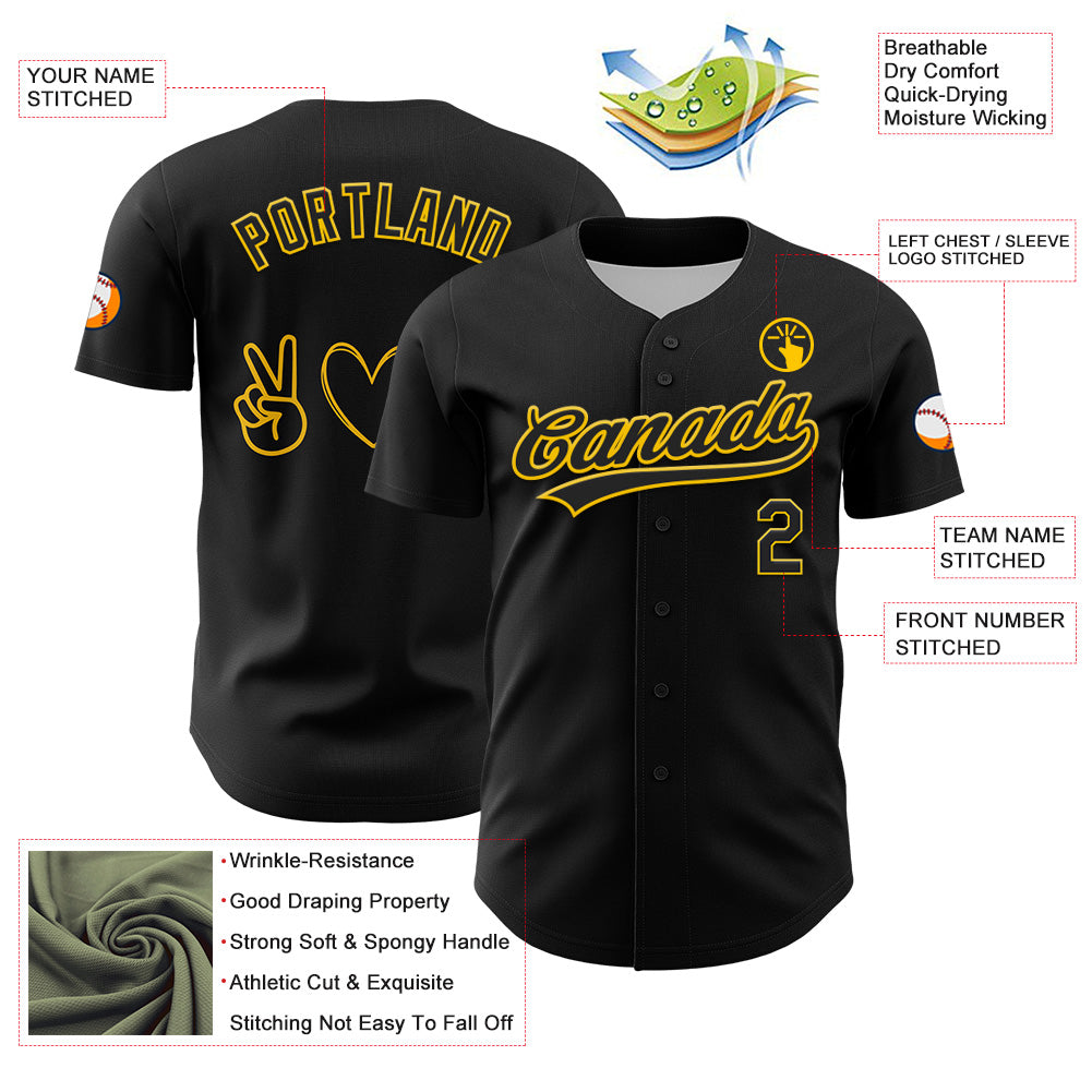 Custom Black Yellow 3D Childhood Cancer Gold Ribbon Authentic Baseball Jersey view 3