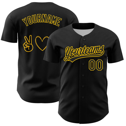 Custom Black Yellow 3D Childhood Cancer Gold Ribbon Authentic Baseball Jersey - Main View