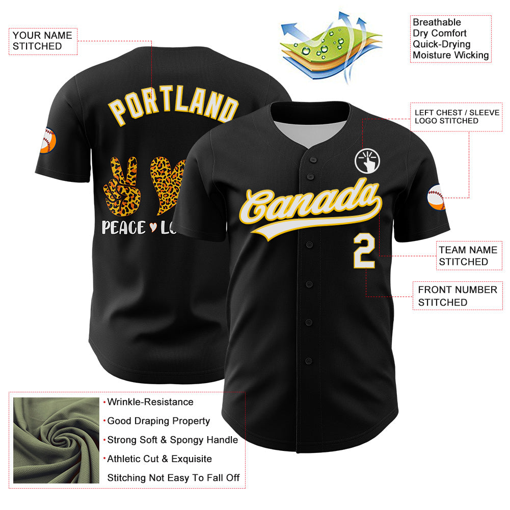 Custom Black White-Yellow 3D Childhood Cancer Gold Ribbon Authentic Baseball Jersey view 3