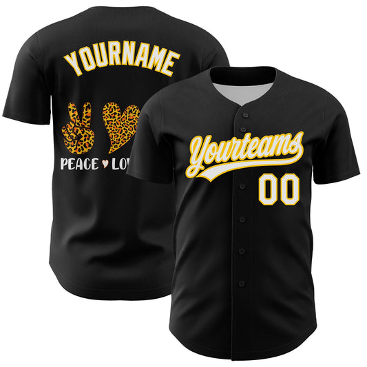 Custom Black White-Yellow 3D Childhood Cancer Gold Ribbon Authentic Baseball Jersey - Main View