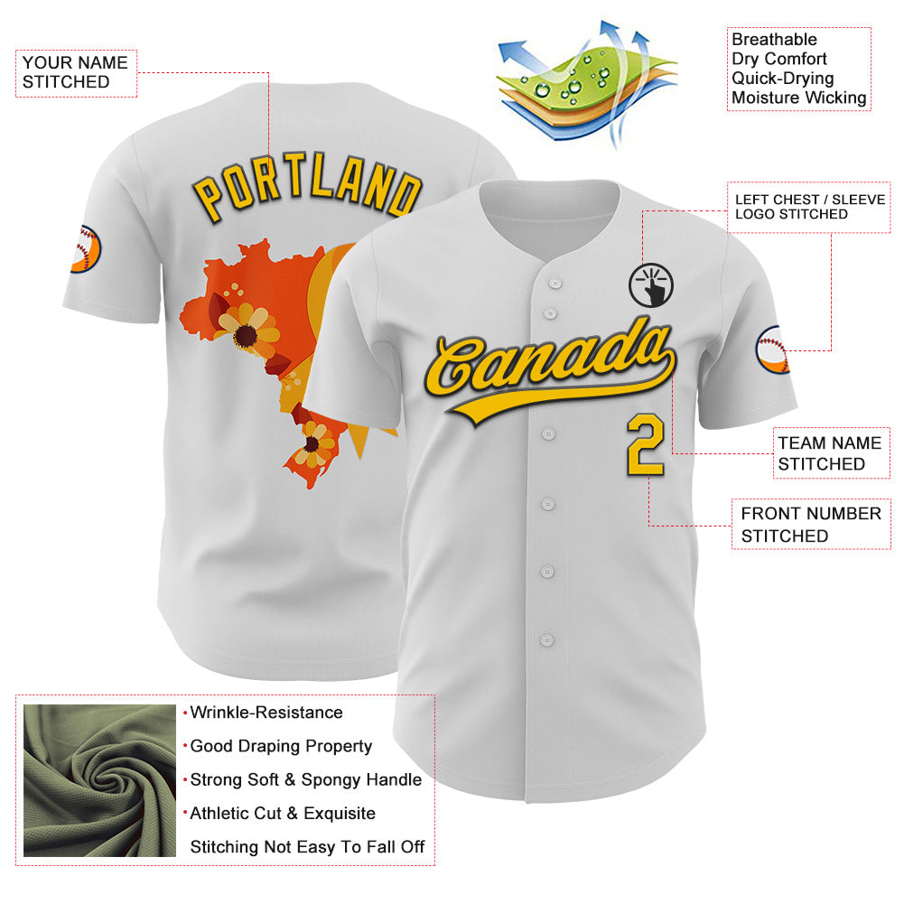 Custom White Yellow-Black 3D Childhood Cancer Gold Ribbon Authentic Baseball Jersey view 3
