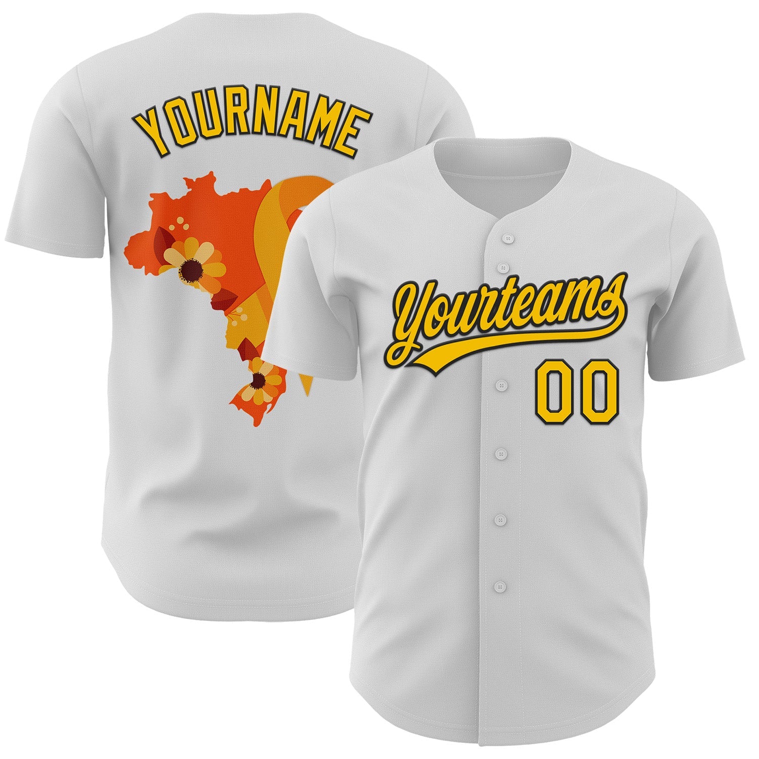 Custom White Yellow-Black 3D Childhood Cancer Gold Ribbon Authentic Baseball Jersey - Main View
