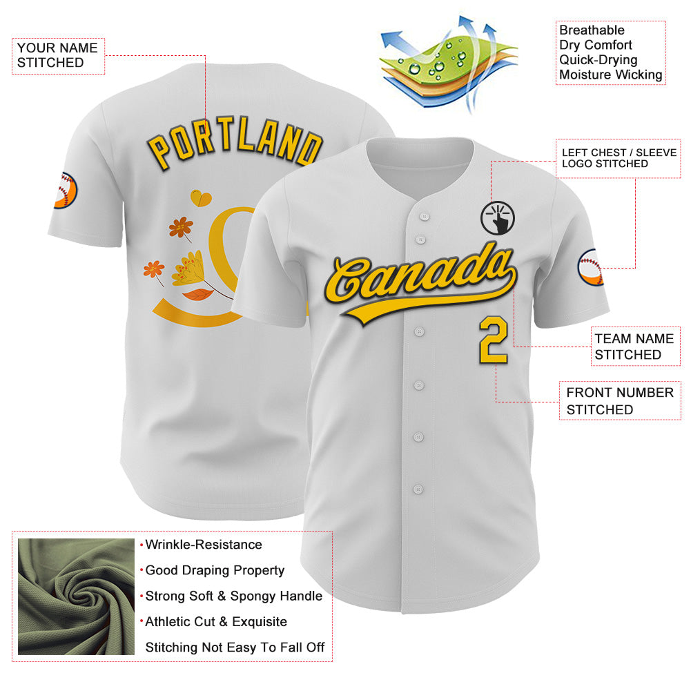 Custom White Yellow-Black 3D Childhood Cancer Gold Ribbon Authentic Baseball Jersey view 3
