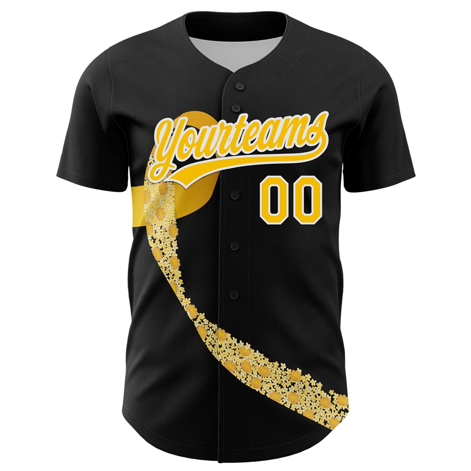 Custom Black Yellow-White 3D Childhood Cancer Gold Ribbon Authentic Baseball Jersey view 2