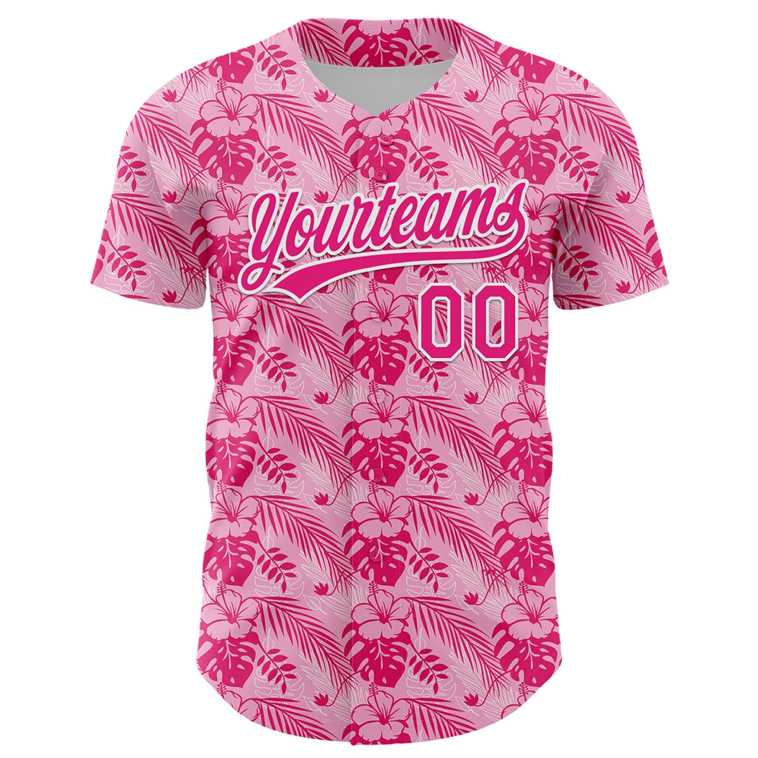 Custom Hot Pink White 3D Tropical Hawaii Jungle Leaves And Flower Authentic Baseball Jersey view 2