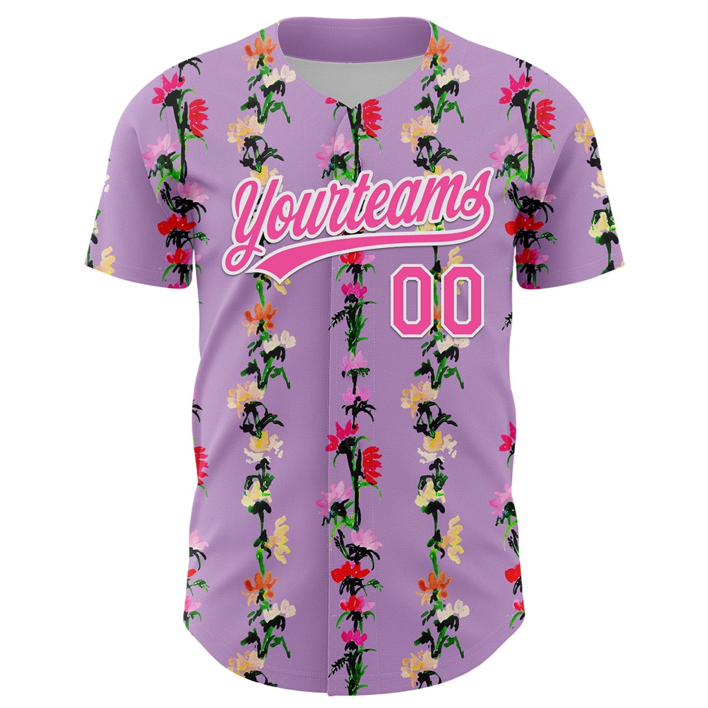 Custom Light Purple Pink-White 3D Tropical Hawaii Flower Authentic Baseball Jersey view 2