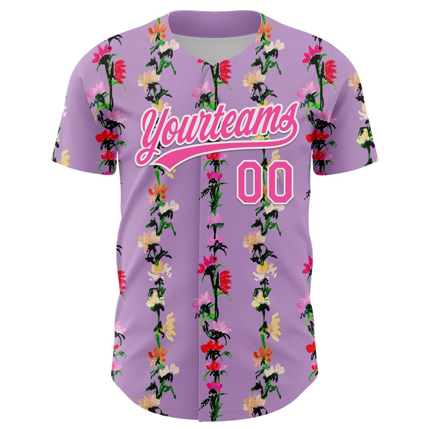 Custom Light Purple Pink-White 3D Tropical Hawaii Flower Authentic Baseball Jersey view 2