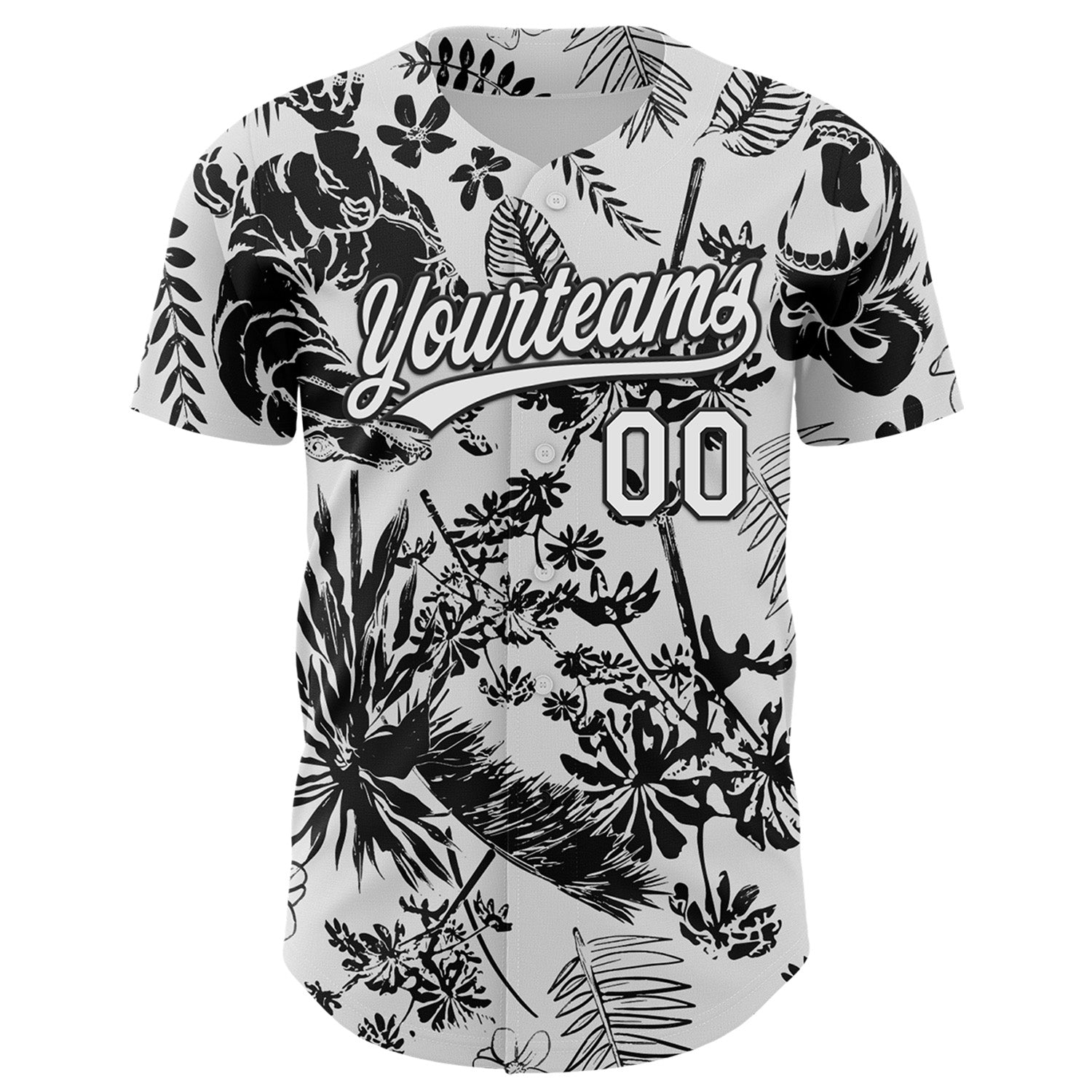 Custom White Black 3D Tropical Hawaii Jungle Plant Authentic Baseball Jersey view 2