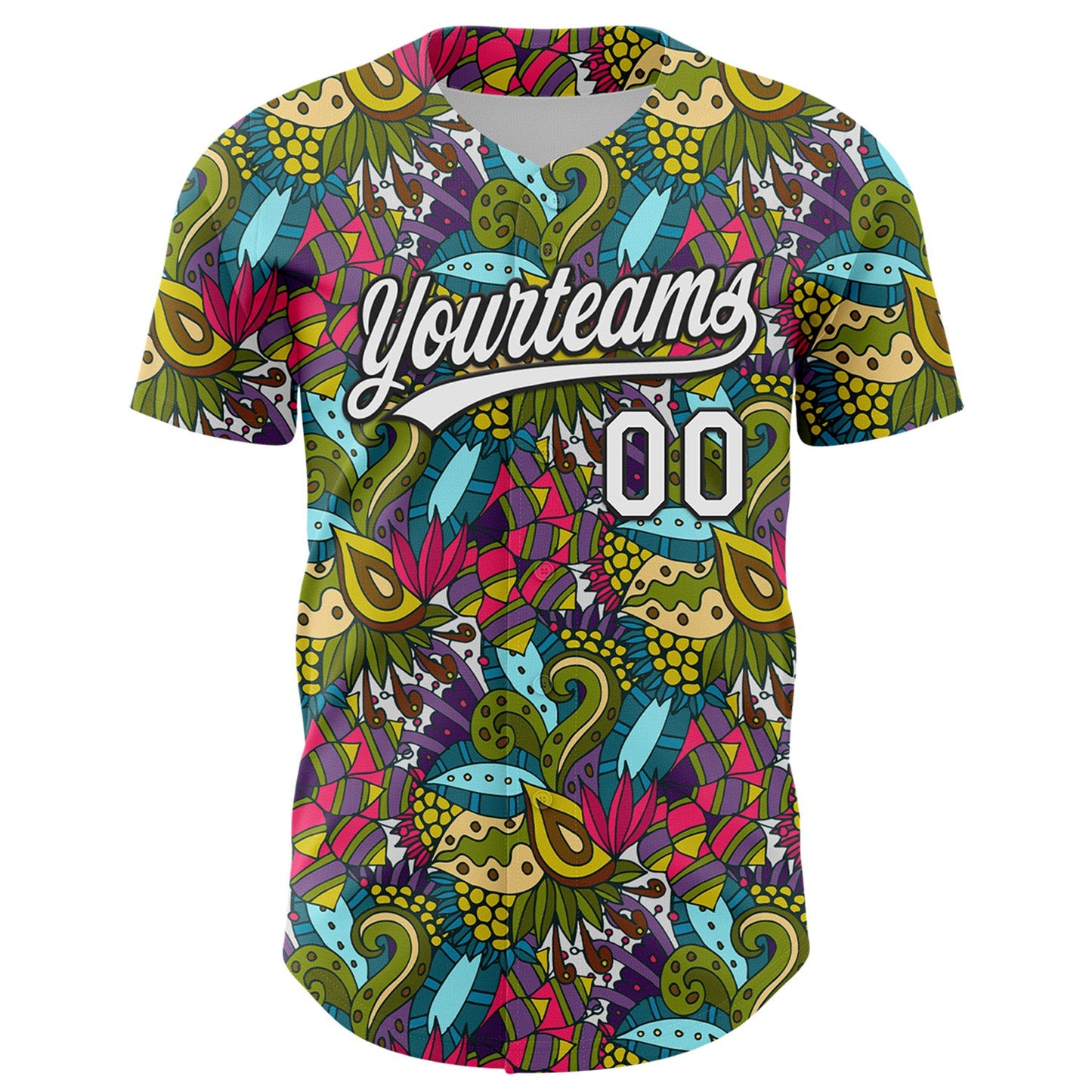 Custom White Black 3D Tropical Hawaii Jungle Plant Authentic Baseball Jersey view 2